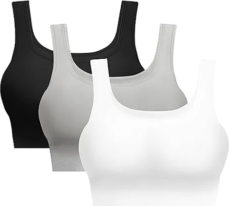 SIMIYA Sports Bra Women Seamless Crop Bra Top Comfort Bra with Removable Pads - Perfect for Everyday Wear(02style-Black+White+Grey,M)