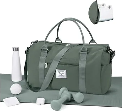 WEPLAN Gym Bag Womens Men Sports Fitness Bags Weekend Overnight Bag Travel Duffle Bags for Women with Shoes Compartment Wet Pocket,Holdall Hospital for Swimming Carry on Hand Luggag,A5-Army Green