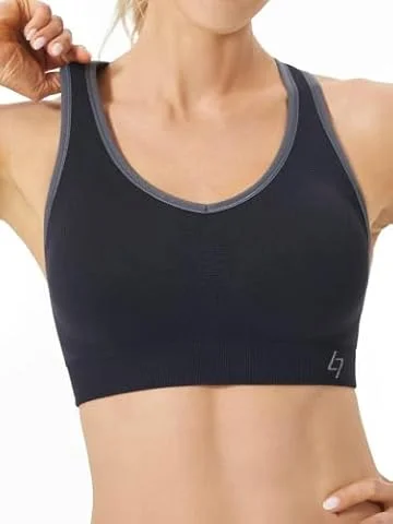 FITTIN Racerback Sports Bra for Women: High Impact Padded Top Black | Support Padded Seamless Comfortable Full Coverage Tops for Yoga Gym Workout Fitness for Plus Size Large Breasts Ladies