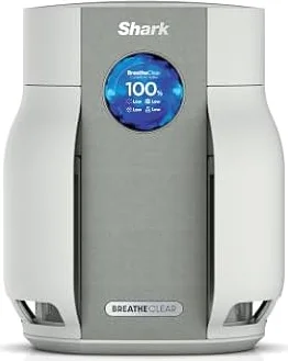 Shark BreatheClear Compact Air Purifier with NeverChange6 Exceeds HEPA Filter Standards, Automatic Sensing, Small Room Coverage, Dove, HP062UK