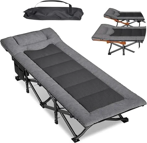 Mopaicot Camp Beds for Adults, Adjustable Headrest Folding Camping Bed
