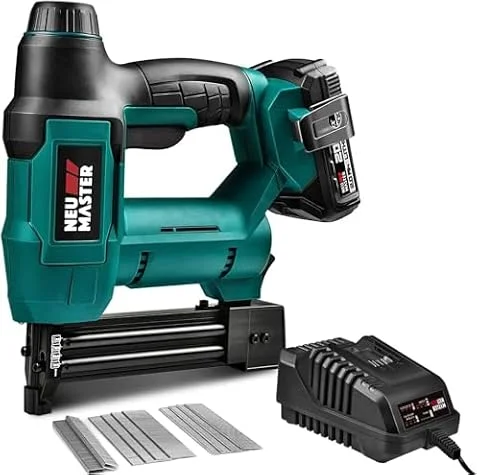 NEU MASTER 18V Cordless Nail Gun, 2-in-1 Brad Nailer with 2.0Ah Battery & Charger, 18 Gauge 32mm Electric Stapler for Upholstery, Carpentry & Woodworking NTC0023-18