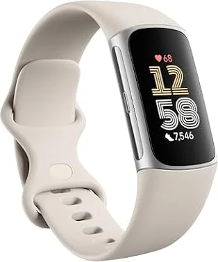 Fitbit Google Charge 6 Activity Tracker with 3 Months Google Health Membership Included, 7 Days Battery Life and Google Wallet and Maps, Porcelain/Silver Aluminium