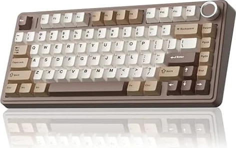 AULA F75 75% Wireless Mechanical Keyboard,2.4Ghz/Type-C/BT5.0 Gaming Keyboards,Advanced Structure,RGB Backlight,Creamy Sound,Hot Swappable Custom Keyboard for PC/Mac (Mocha)
