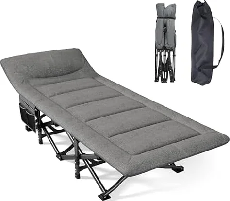 Mopaicot Camping Bed, Camp Beds for Adults with Mattress and Pillow | Foldable bed for Camping and Travel; Carry Bag Included; Grey; Max Load 450 LBS