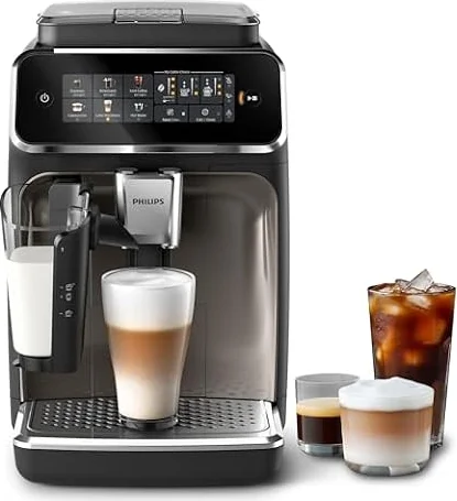 PHILIPS 3300 Series Bean to Cup Coffee Machine, LatteGo, 6 Hot/Iced Drinks | Fully Automatic, 6 hot/iced coffee options, LatteGo Milk system, fastest to clean, ceramic grinder, 40% quieter (EP3347/90)