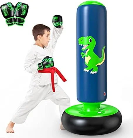 QPAU Inflatable Punching Bag, 48 Inch Stable Inflatable Boxing Bag for 3-6 Kids,Dinosaur Toy & Gifts for Boys and Girls, Kids Boxing Set for Practicing Karate, Taekwondo