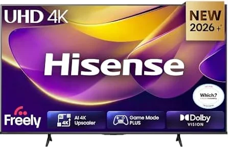 Hisense 55" 55E6STUK 4K Ultra HD AI Smart TV with Freely, Netflix, Disney+ and YouTube - AI 4K Upscaler, AI Smooth Motion, Game Mode Plus, Dolby Vision, Voice Control, DTS Virtual: X, Filmmaker Mode,2026