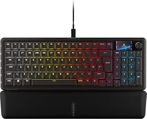 Corsair VANGUARD 96 Wired Mechanical Gaming Keyboard – Black | QWERTY UK, 96% Layout, MLX Plasma Linear Switches, 8000Hz Polling, LCD Display, Virtual Stream Deck, G-Keys, SOCD Flashtap