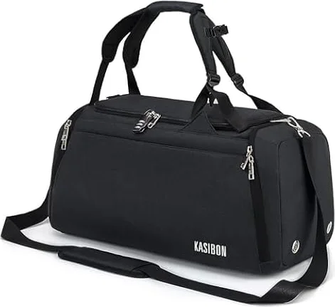 42L Waterproof Gym Bag with Shoes Compartment, Weekend Bag with Wet Pocket | Durable Weekend Bag with Combination Lock, Travel Duffel Bag with Adjustable Handles & Detachable Shoulder Strap for Men